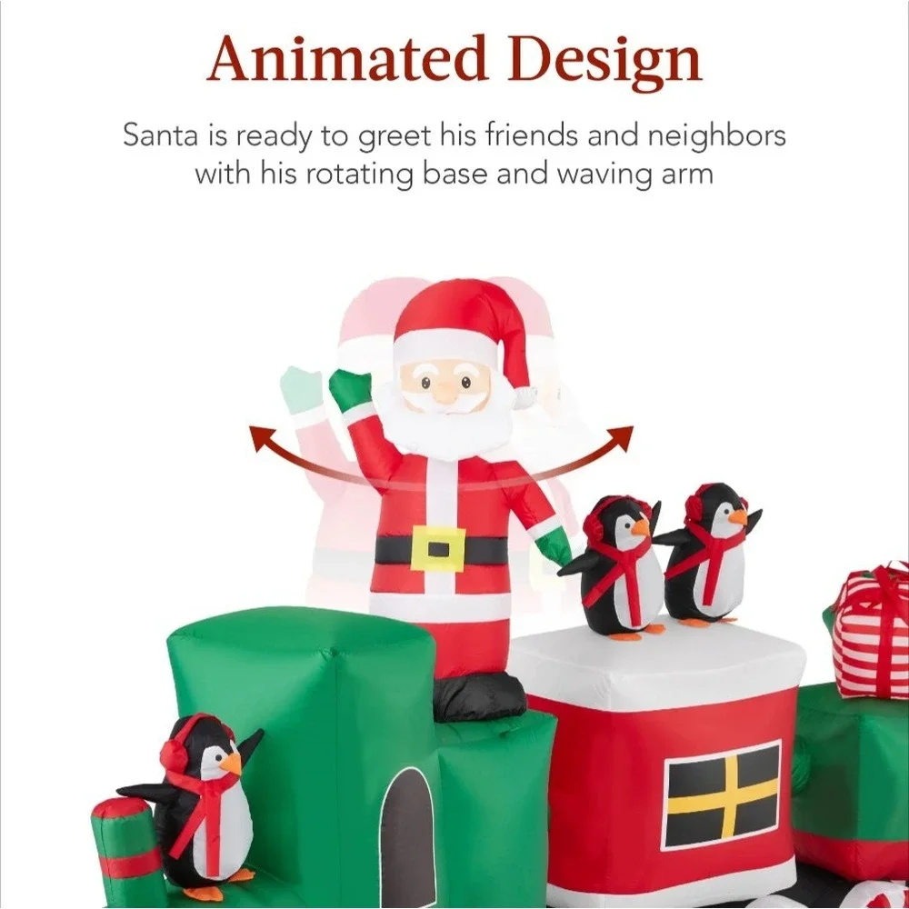Christmas Train Inflatable Animated Santa Claus 8.5 x 5 LED Pre-Lit Lighting